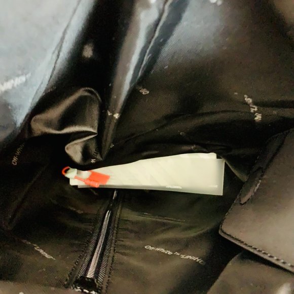 AUTH OFF-WHITE LEATHER TRIMMED LOGO PRINT SHELL BACKPACK W DUST BAG ITALY - Picture 10 of 11